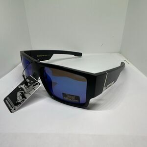 Locs Wrap Sunglasses Blue Mirror Lens Black Frame UV400